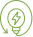Énergie Rechargeable : Symbole du cycle d'alimentation constant. Icône d'énergie renouvelable verte. Un éclair est encerclé par une flèche en boucle, indiquant une recharge continue ou un cycle.