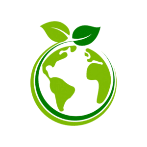 Logo Écologie et Environnement : Globe Vert et Feuilles Logo globe terrestre vert surmonté de deux feuilles, illustrant l'écologie et le respect de l'environnement.